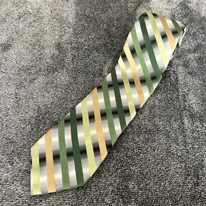 Paul Dione - Men's Classic Green/Tan Striped Tie, 100% Silk